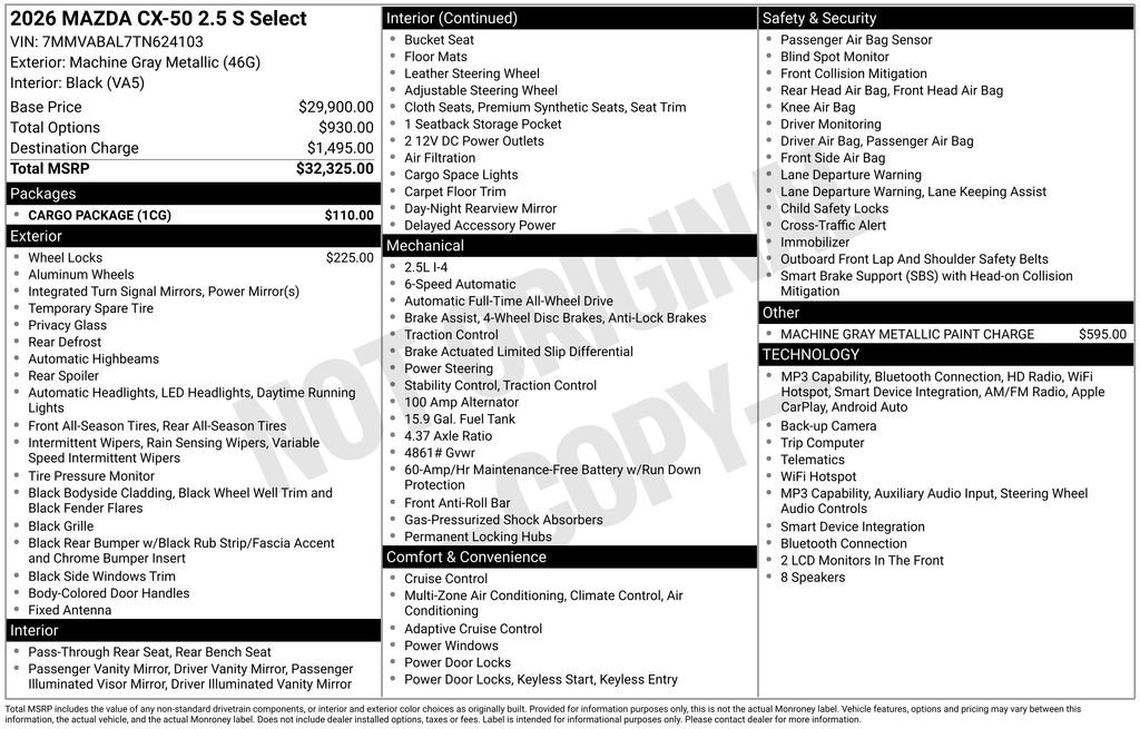 New 2026 MAZDA CX-50 AWD 2.5 S w/ Cargo Package image 23