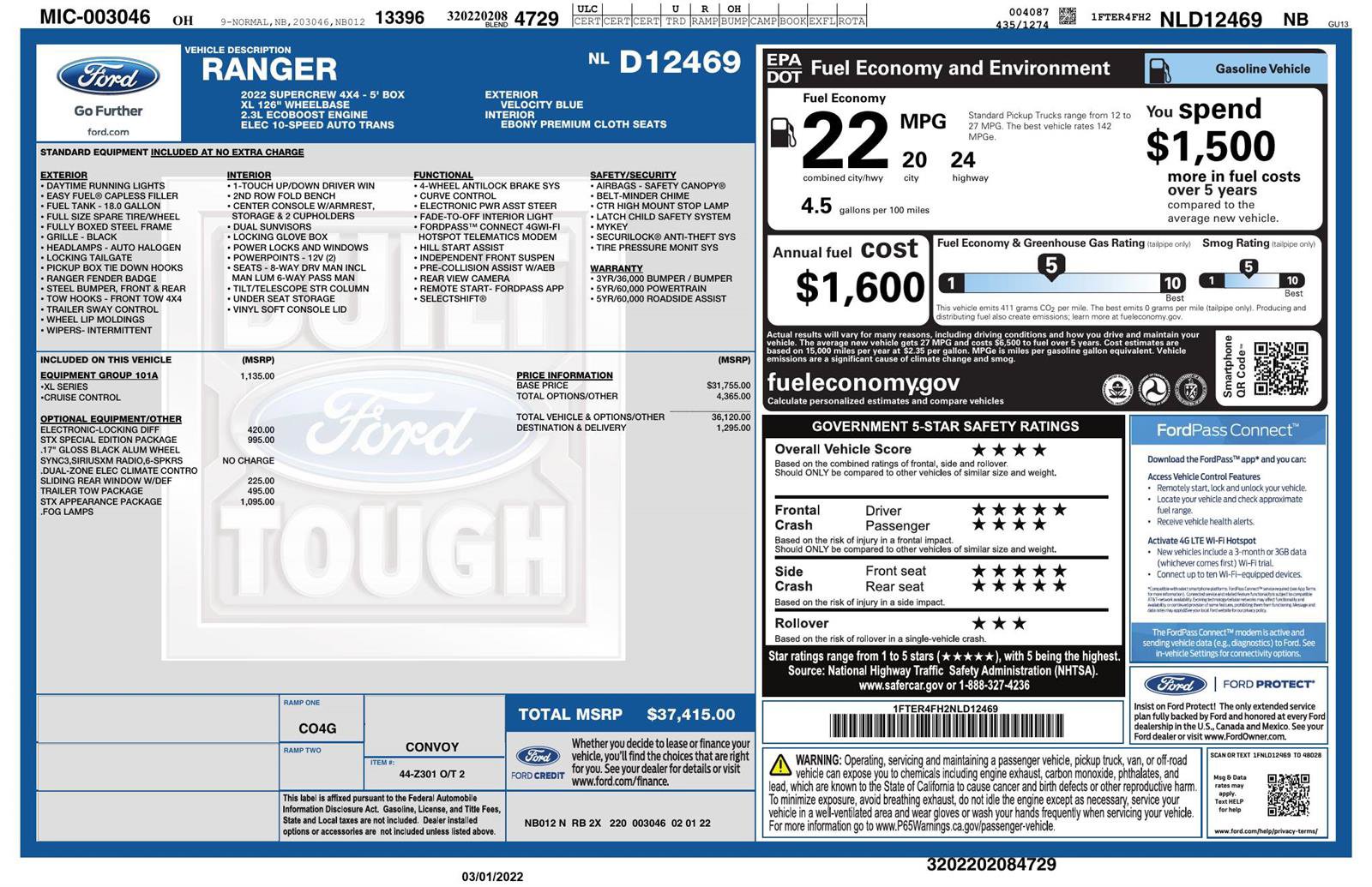 Used 2022 Ford Ranger XL w/ Equipment Group 101A High image 4