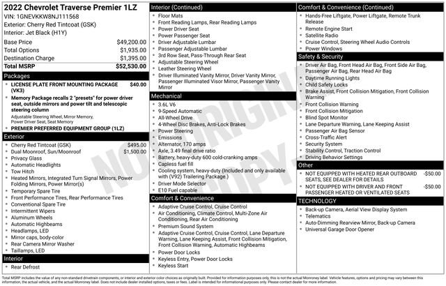 Used 2022 Chevrolet Traverse Premier AWD/4WD image 2