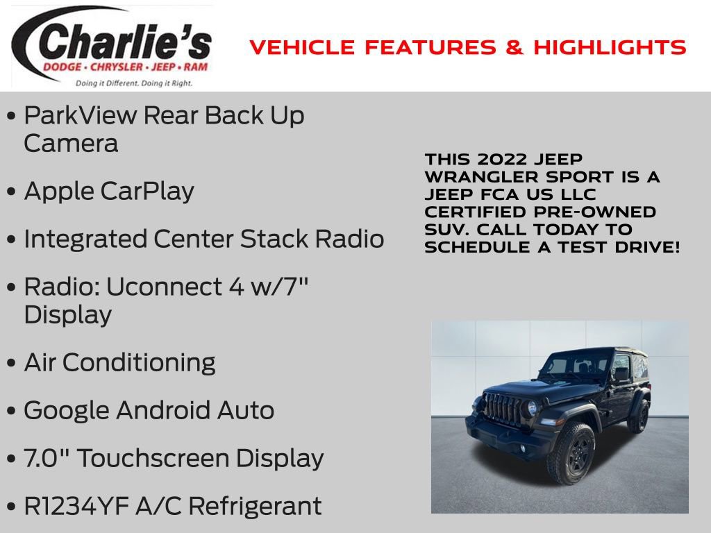 Certified 2022 Jeep Wrangler Sport image 7