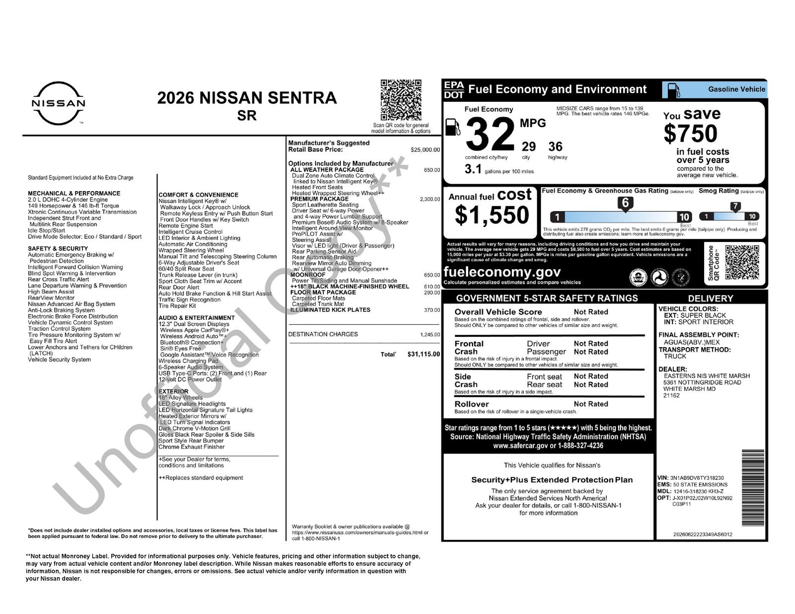New 2026 Nissan Sentra SR w/ SR Premium Package FWD image 12