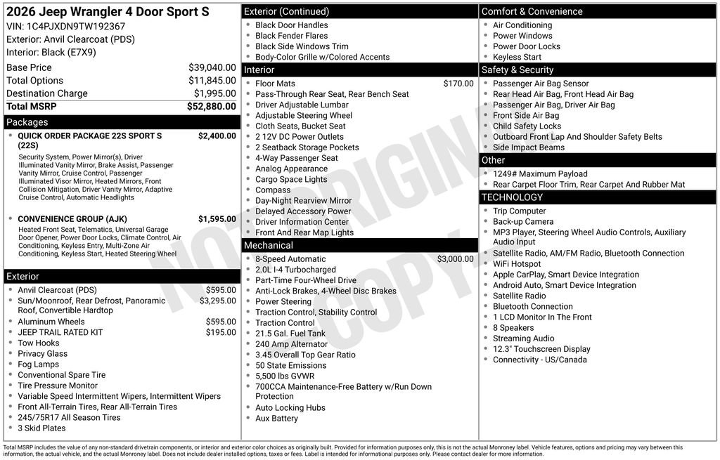 New 2026 Jeep Wrangler Unlimited Sport AWD/4WD image 5