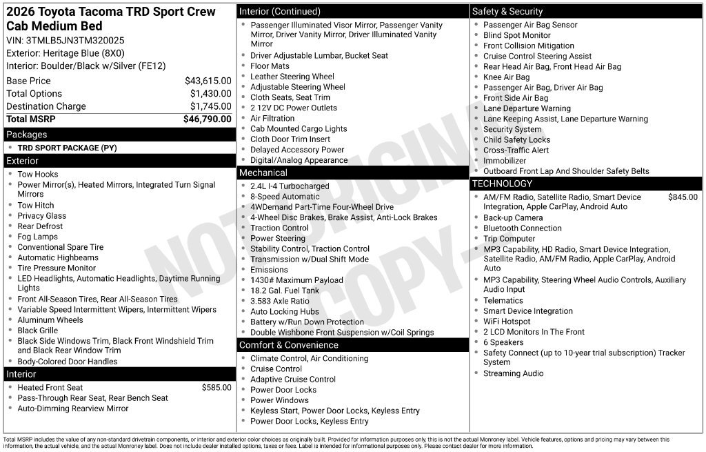 New 2026 Toyota Tacoma TRD Sport AWD/4WD image 20