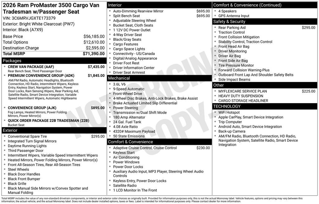 New 2026 RAM ProMaster 3500 w/ Crew Van Package FWD image 7