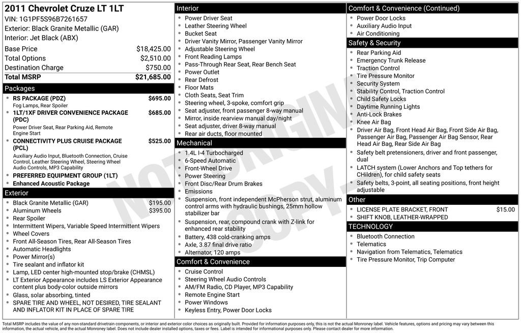 Used 2011 Chevrolet Cruze LT w/ RS Package FWD image 18