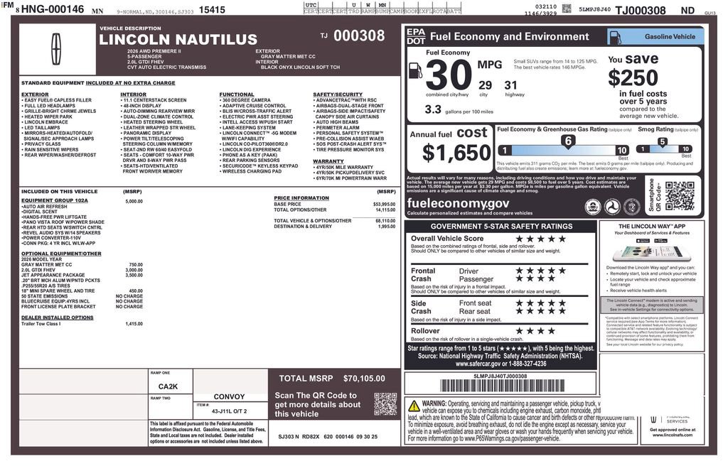 New 2026 Lincoln Nautilus Premier w/ Equipment Group 102A image 2