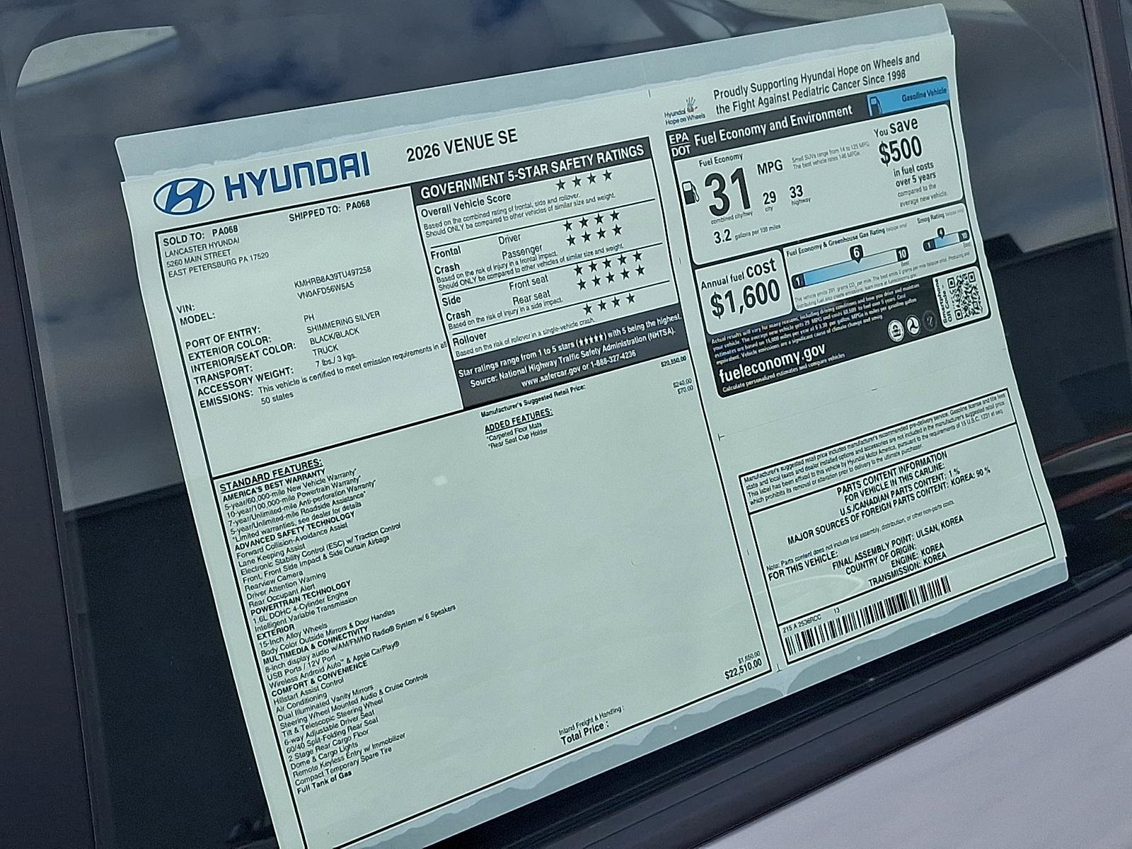 New 2026 Hyundai Venue SE FWD image 16