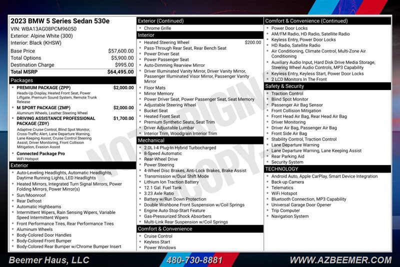 Used 2023 BMW 530e w/ M Sport Package RWD image 3