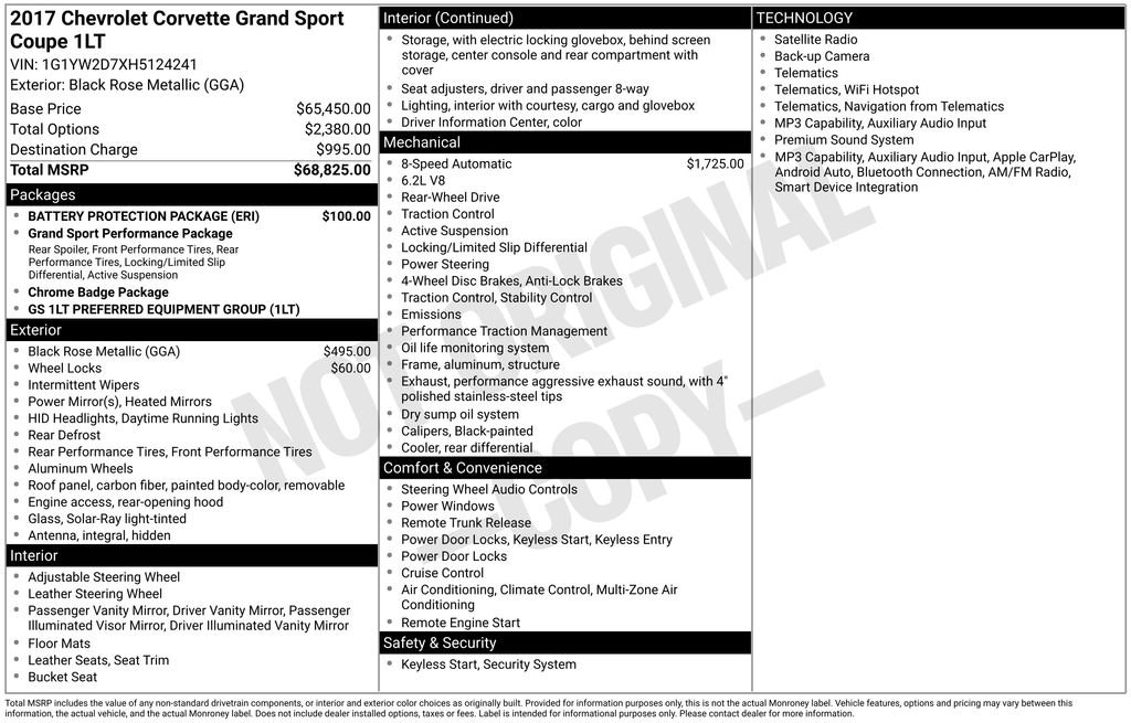 Used 2017 Chevrolet Corvette Grand Sport w/ Battery Protection Package RWD image 2