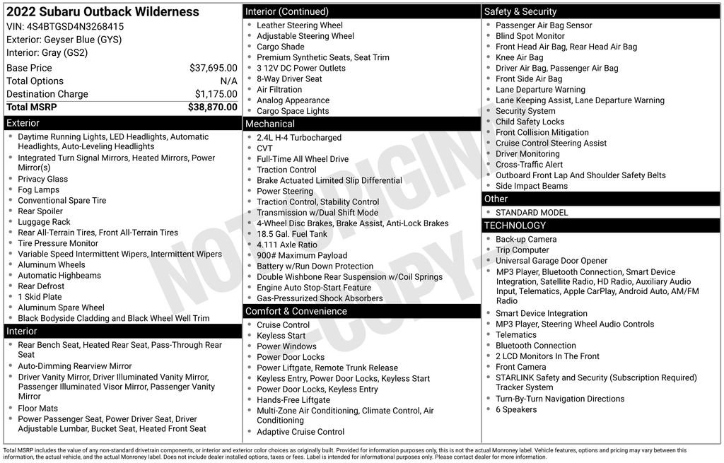 Used 2022 Subaru Outback Wilderness AWD/4WD image 30