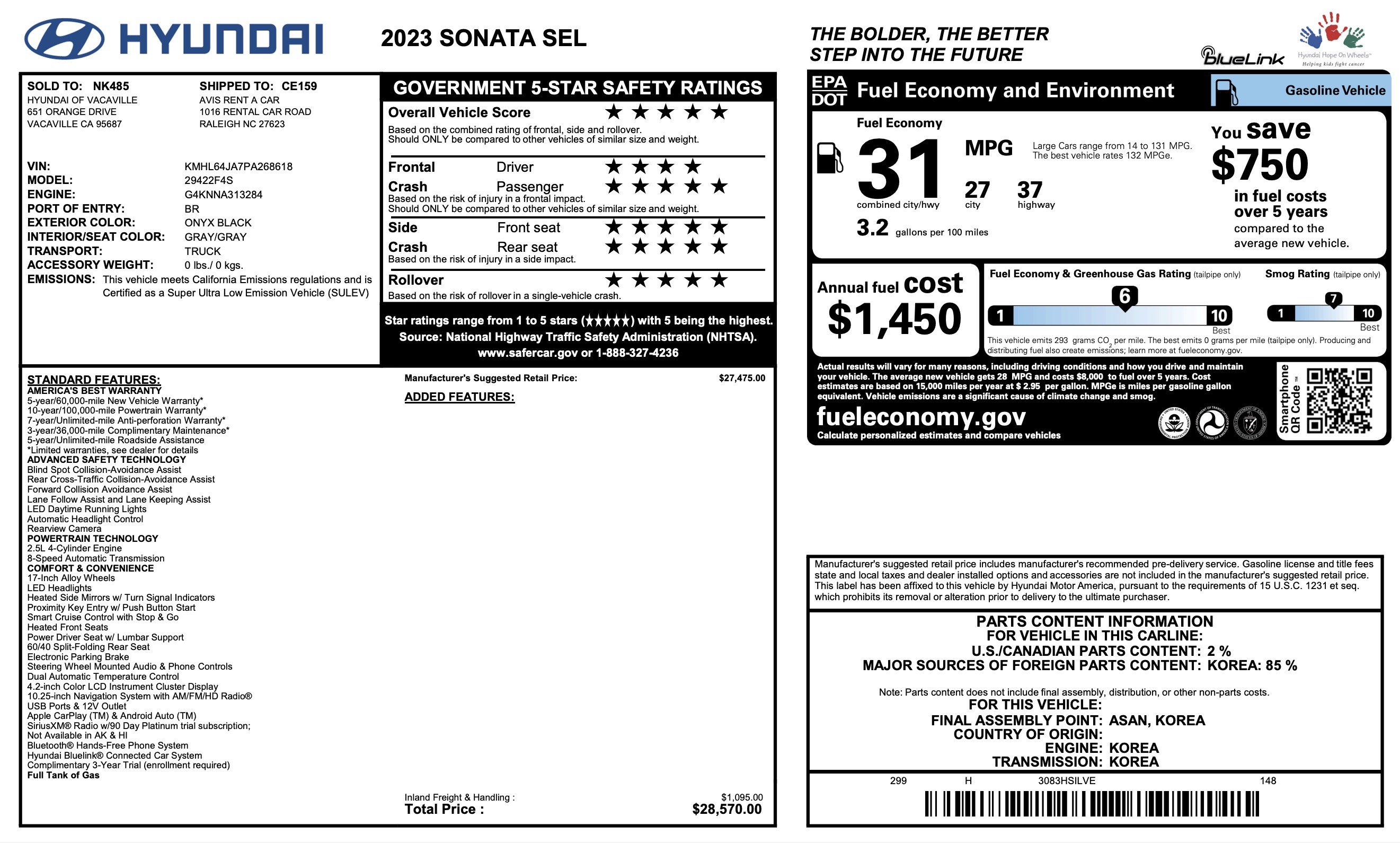 Used 2023 Hyundai Sonata SEL FWD image 2