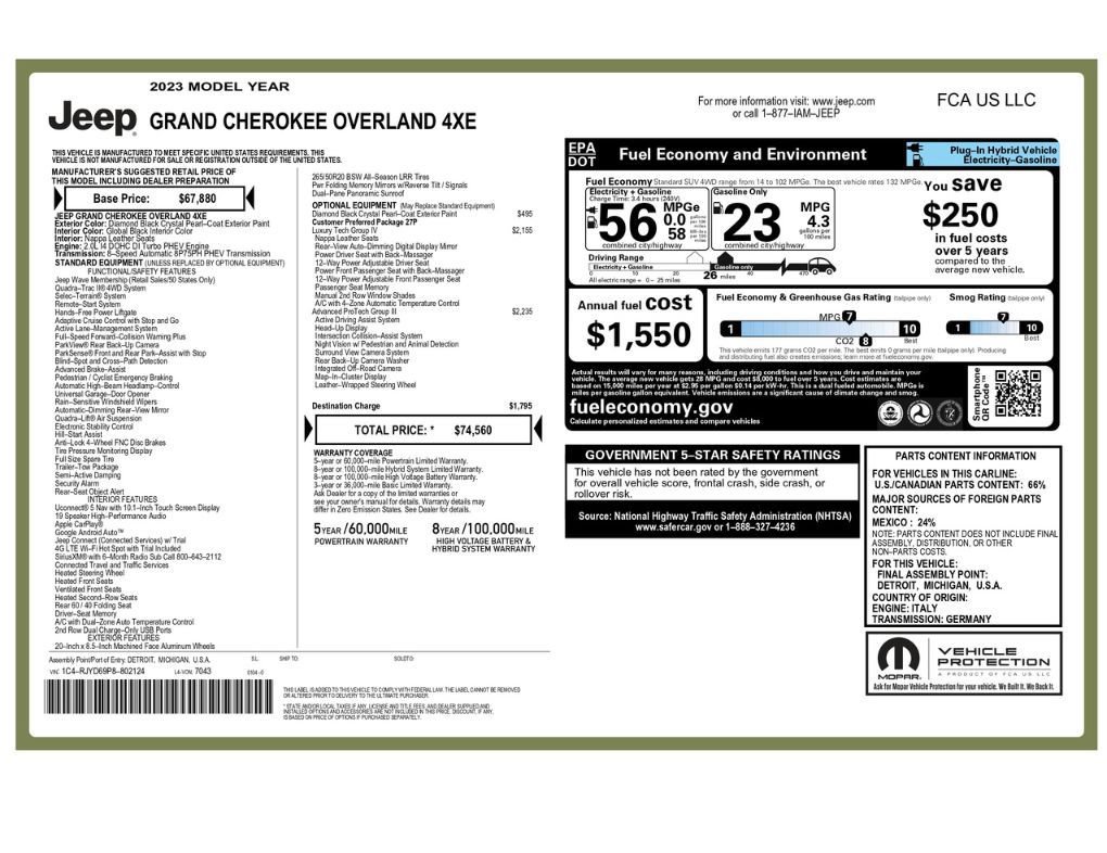 Used 2023 Jeep Grand Cherokee Overland w/ Advanced Protech Group III AWD/4WD image 2