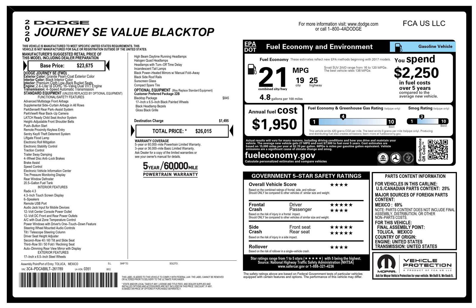 Used 2020 Dodge Journey SE w/ Blacktop Package FWD image 4