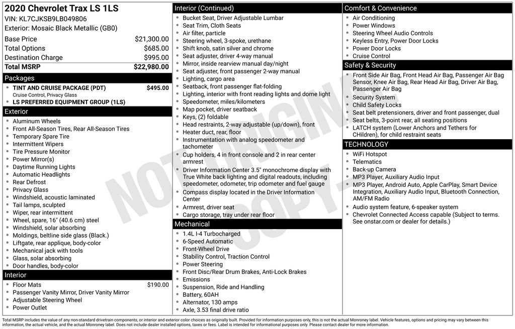 Used 2020 Chevrolet Trax LS w/ Tint and Cruise Package FWD image 32