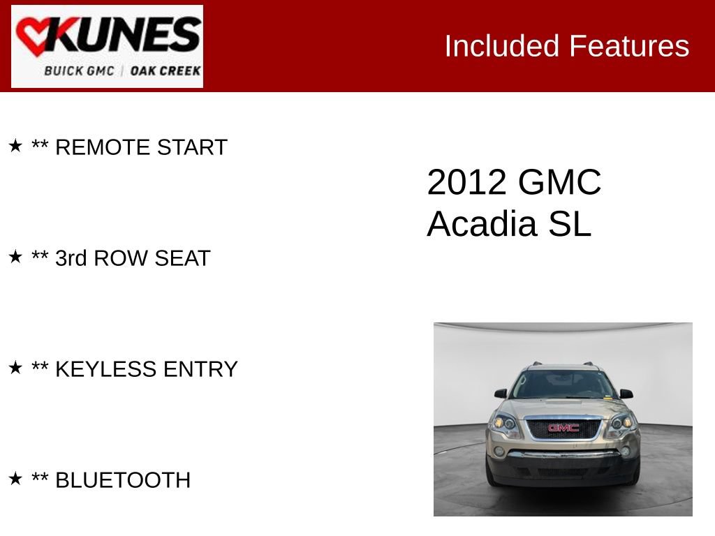 Used 2012 GMC Acadia SL w/ Preferred Package FWD image 2