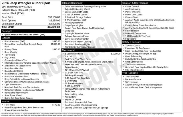 New 2026 Jeep Wrangler Sport image 27