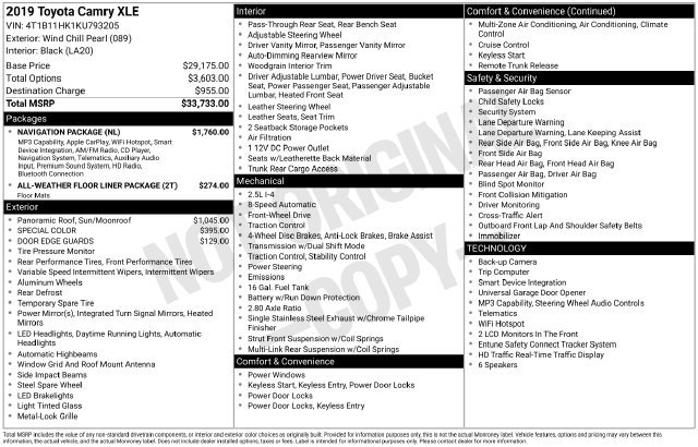 Used 2019 Toyota Camry XLE w/ Navigation Package FWD image 37