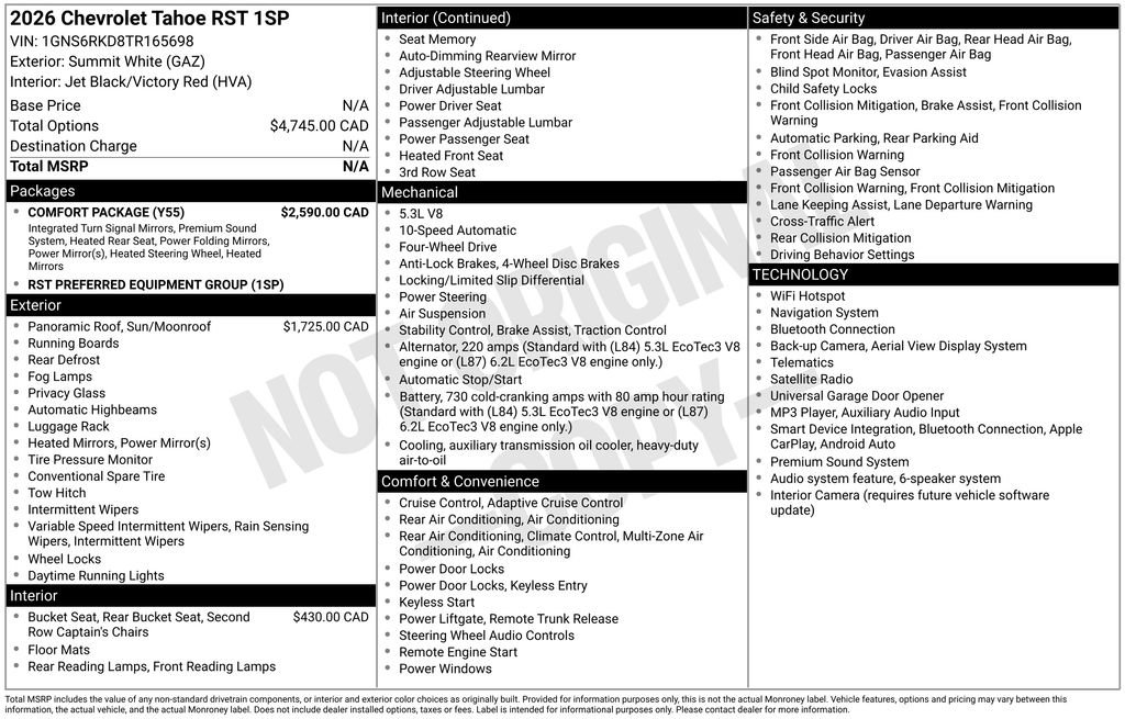 Used 2026 Chevrolet Tahoe RST w/ Comfort Package AWD/4WD image 24