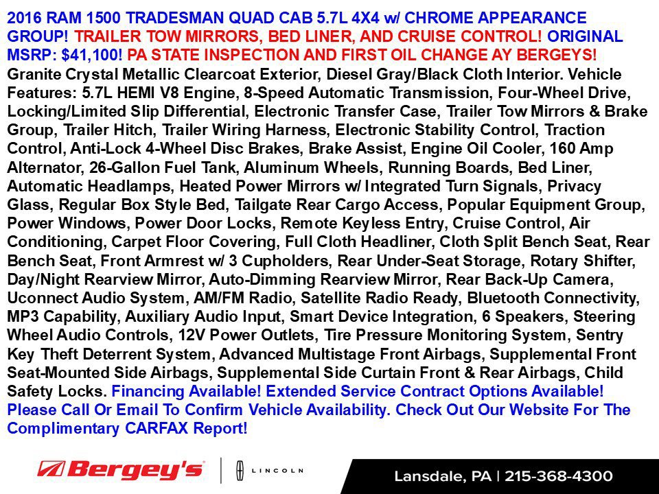 Used 2016 RAM 1500 Tradesman w/ Popular Equipment Group AWD/4WD image 2