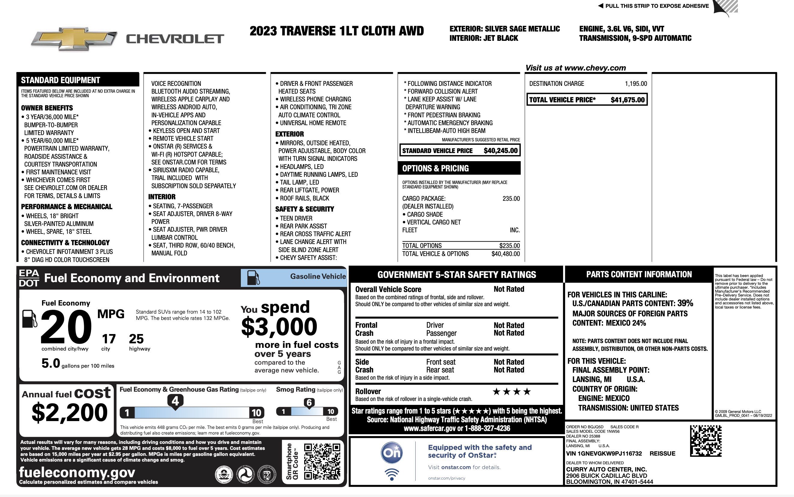 Used 2023 Chevrolet Traverse LT w/ LPO, Cargo Package AWD/4WD image 6