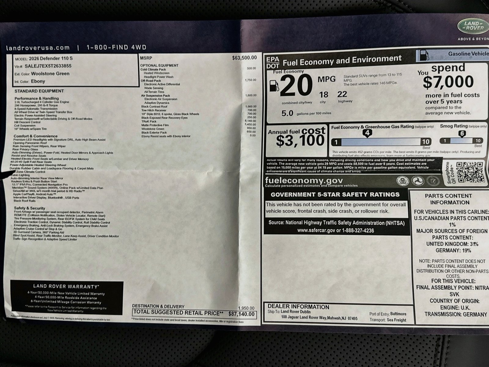 New 2026 Land Rover Defender 110 S AWD/4WD image 48