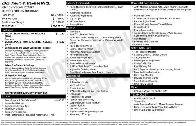 Certified 2020 Chevrolet Traverse RS AWD/4WD image 37