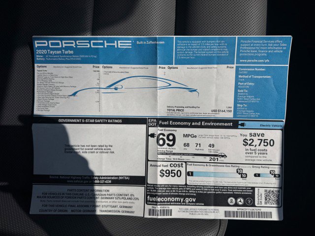 Used 2020 Porsche Taycan Turbo / Performance Package / image 8