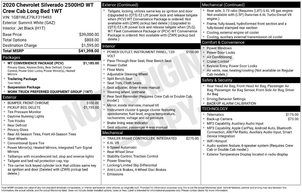 Used 2020 Chevrolet Silverado 2500 W/T w/ WT Convenience Package RWD image 12