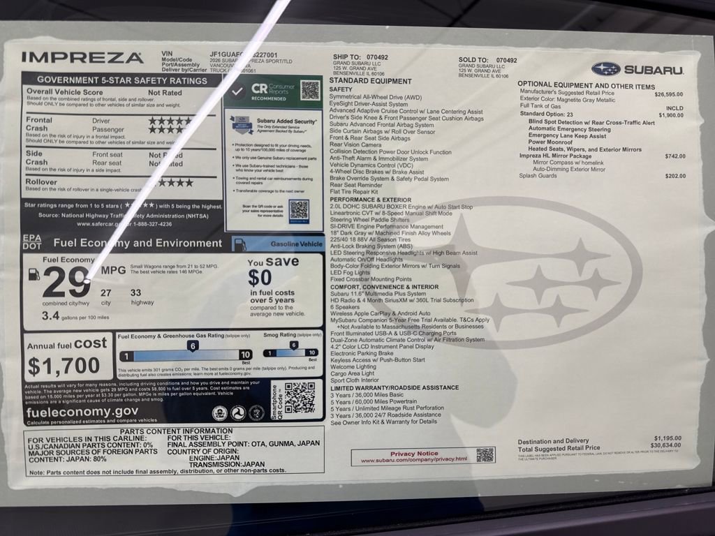 New 2026 Subaru Impreza 2.0i Sport image 26