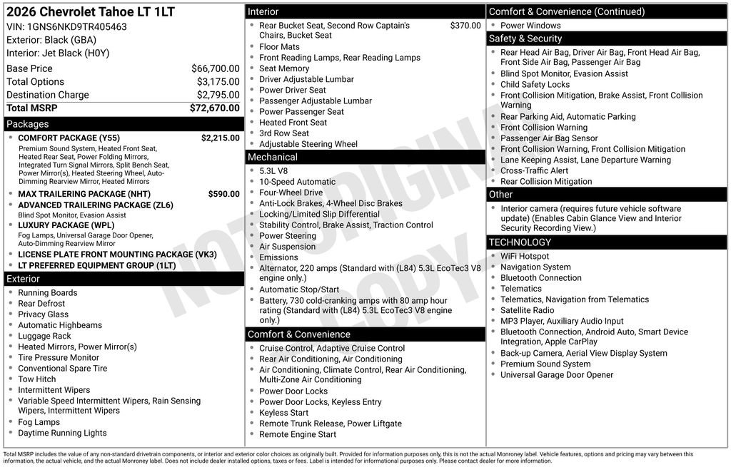 New 2026 Chevrolet Tahoe LT w/ Comfort Package AWD/4WD image 24