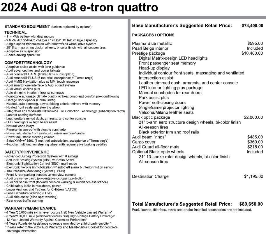Used 2024 Audi Q8 e-tron Premium Plus w/ Prestige Package AWD/4WD image 3