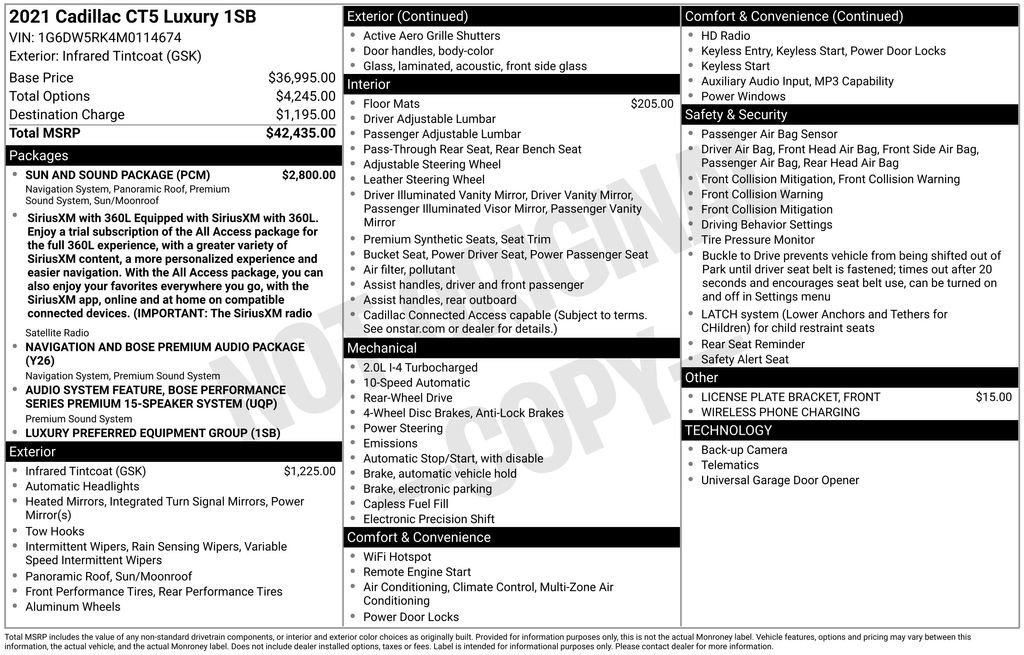 Certified 2021 Cadillac CT5 Luxury w/ Sun And Sound Package RWD image 44