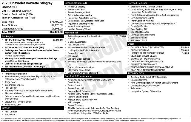 Used 2025 Chevrolet Corvette Stingray Preferred Cpe w/ Z51 Performance Package RWD image 8