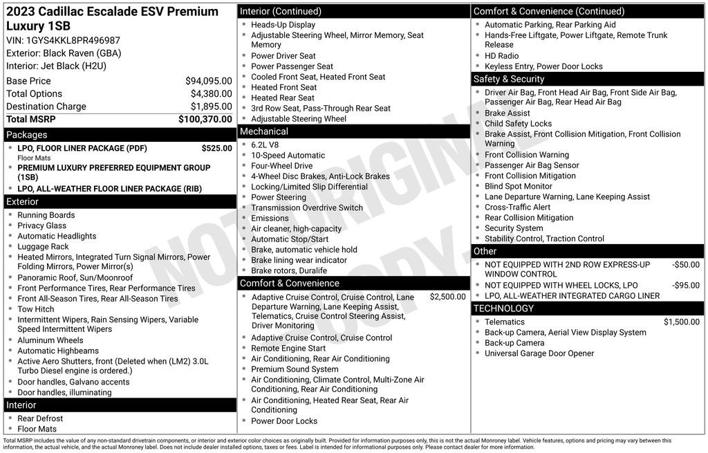 Used 2023 Cadillac Escalade ESV Premium Luxury w/ LPO, Floor Liner Package AWD/4WD image 4
