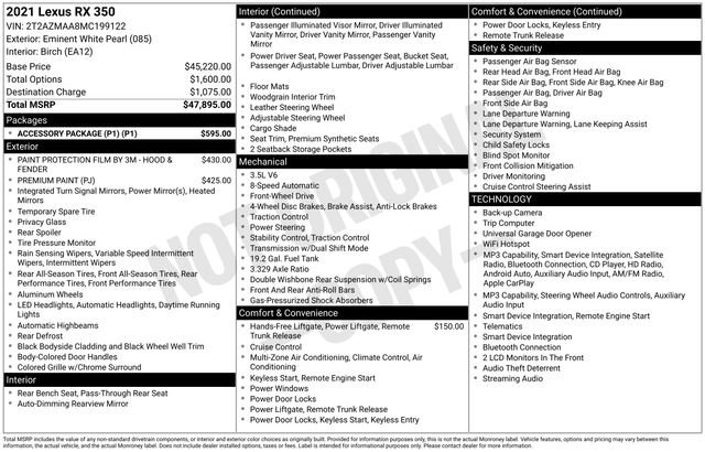 Used 2021 Lexus RX 350 FWD w/ Accessory Package (P1) image 8