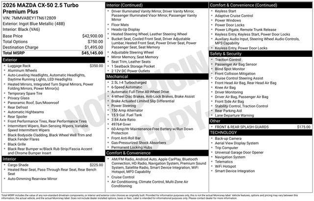 New 2026 MAZDA CX-50 2.5 Turbo w/ Premium Plus Pkg AWD/4WD image 28