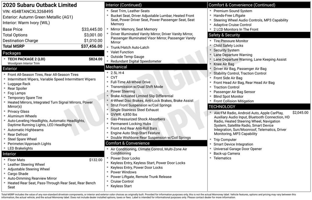Used 2020 Subaru Outback Limited w/ Tech Package 2 image 4