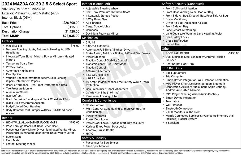 Certified 2024 MAZDA CX-30 AWD 2.5 S w/ Select Sport Pkg image 6