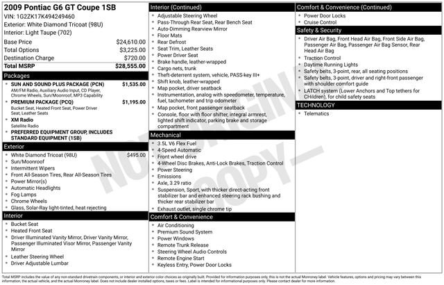 Used 2009 Pontiac G6 GT w/ Sun And Sound Plus Package image 4