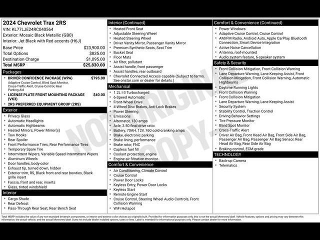 Certified 2024 Chevrolet Trax RS w/ Driver Confidence Package image 46