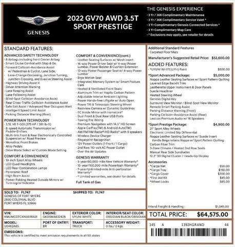 Used 2022 Genesis GV70 3.5T Sport w/ Sport Prestige Package AWD/4WD image 4
