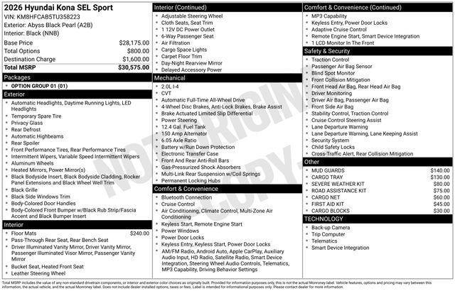 New 2026 Hyundai Kona SEL Sport image 9