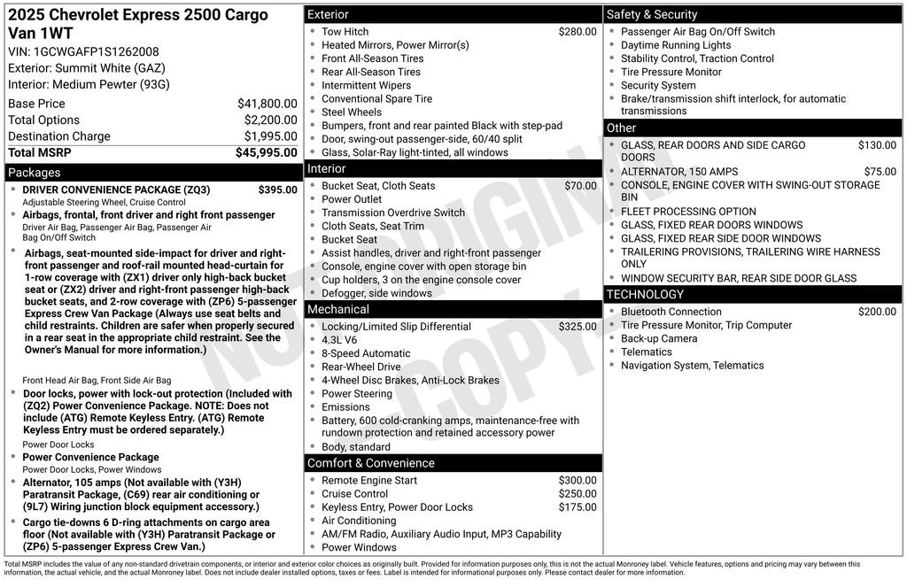 New 2025 Chevrolet Express 2500 w/ Driver Convenience Package RWD image 2