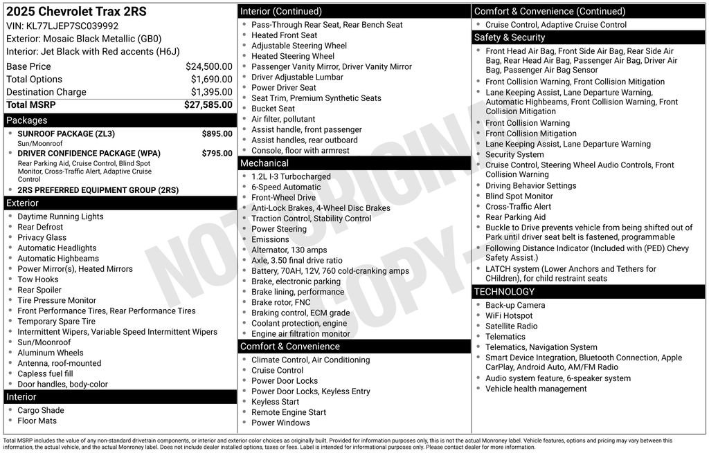 Used 2025 Chevrolet Trax RS w/ Sunroof Package FWD image 37