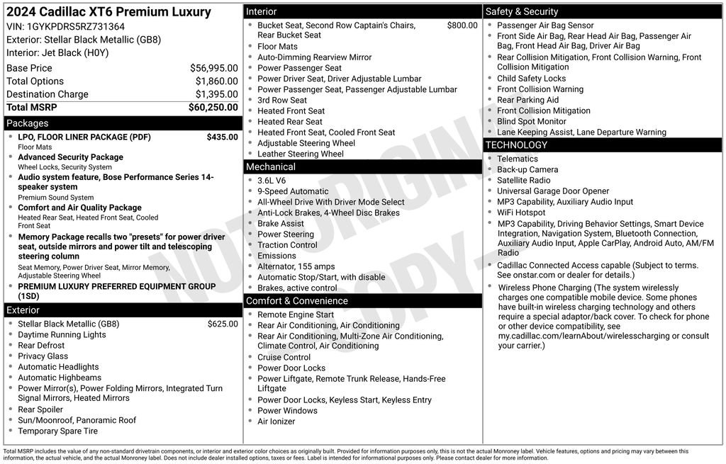 Certified 2024 Cadillac XT6 Premium Luxury w/ LPO, Floor Liner Package AWD/4WD image 10