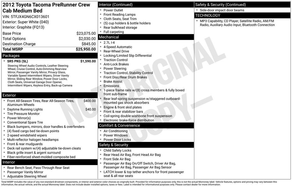 Used 2012 Toyota Tacoma PreRunner w/ SR5 Pkg RWD image 6