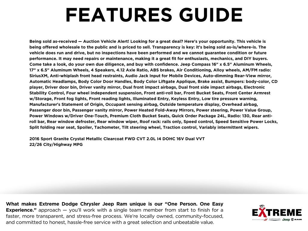 Used 2016 Jeep Compass Sport w/ Power Value Group image 2