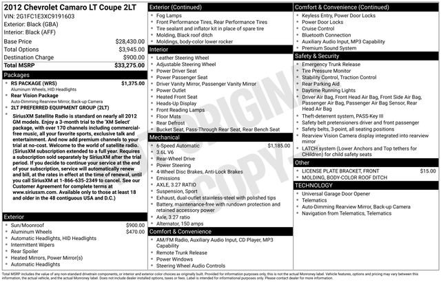 Used 2012 Chevrolet Camaro LT w/ RS Package image 19