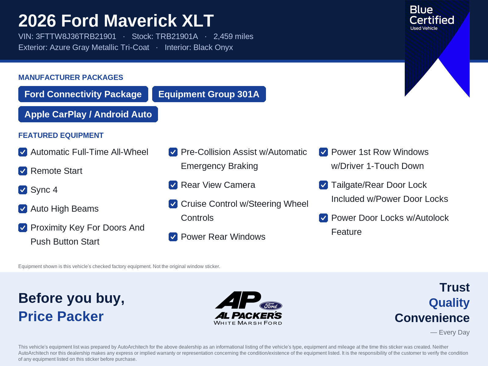 Certified 2026 Ford Maverick XLT w/ Equipment Group 301A AWD/4WD image 10