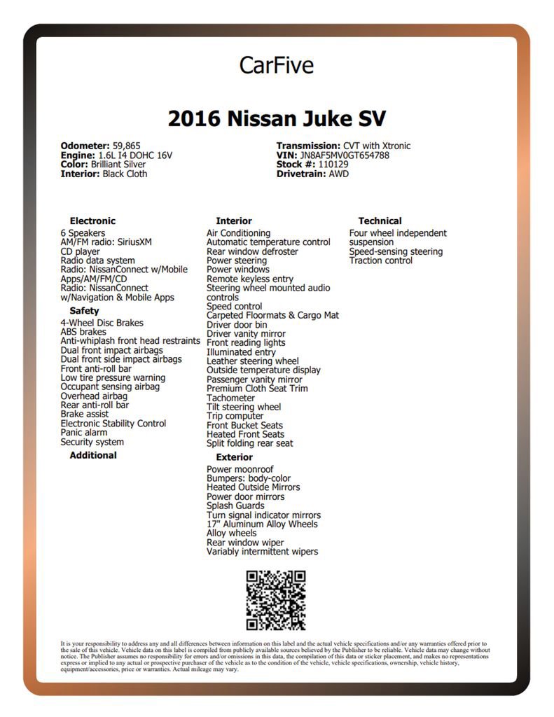 Used 2016 Nissan Juke SV w/ Cold Weather Package image 33